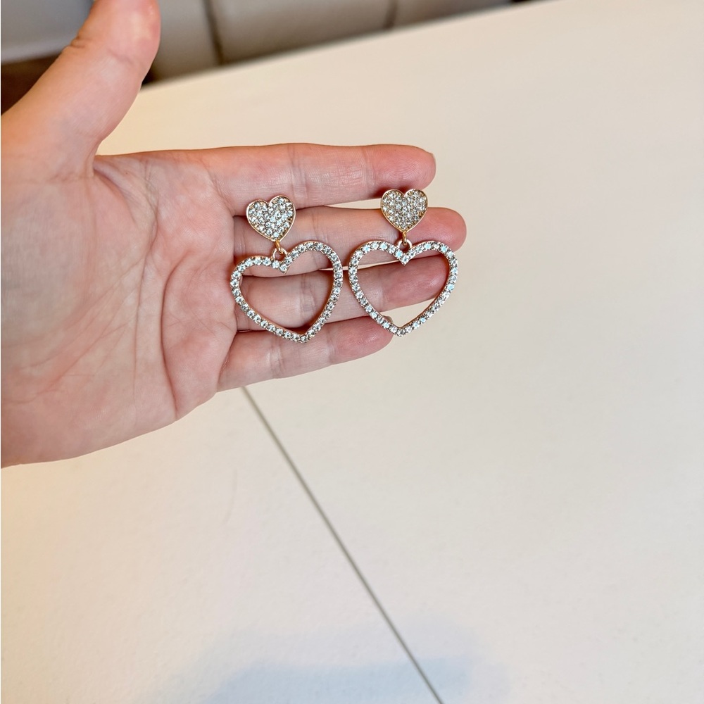 Gold Heart Earrings - Picture 4 of 9